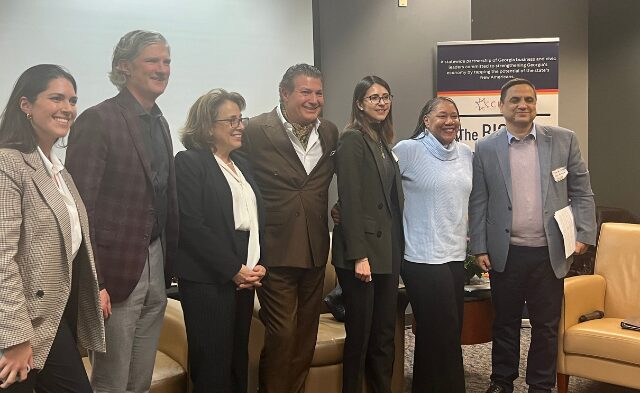 Darlene Lynch pictured with panels and the moderator from 2024's Maximizing Global Talent